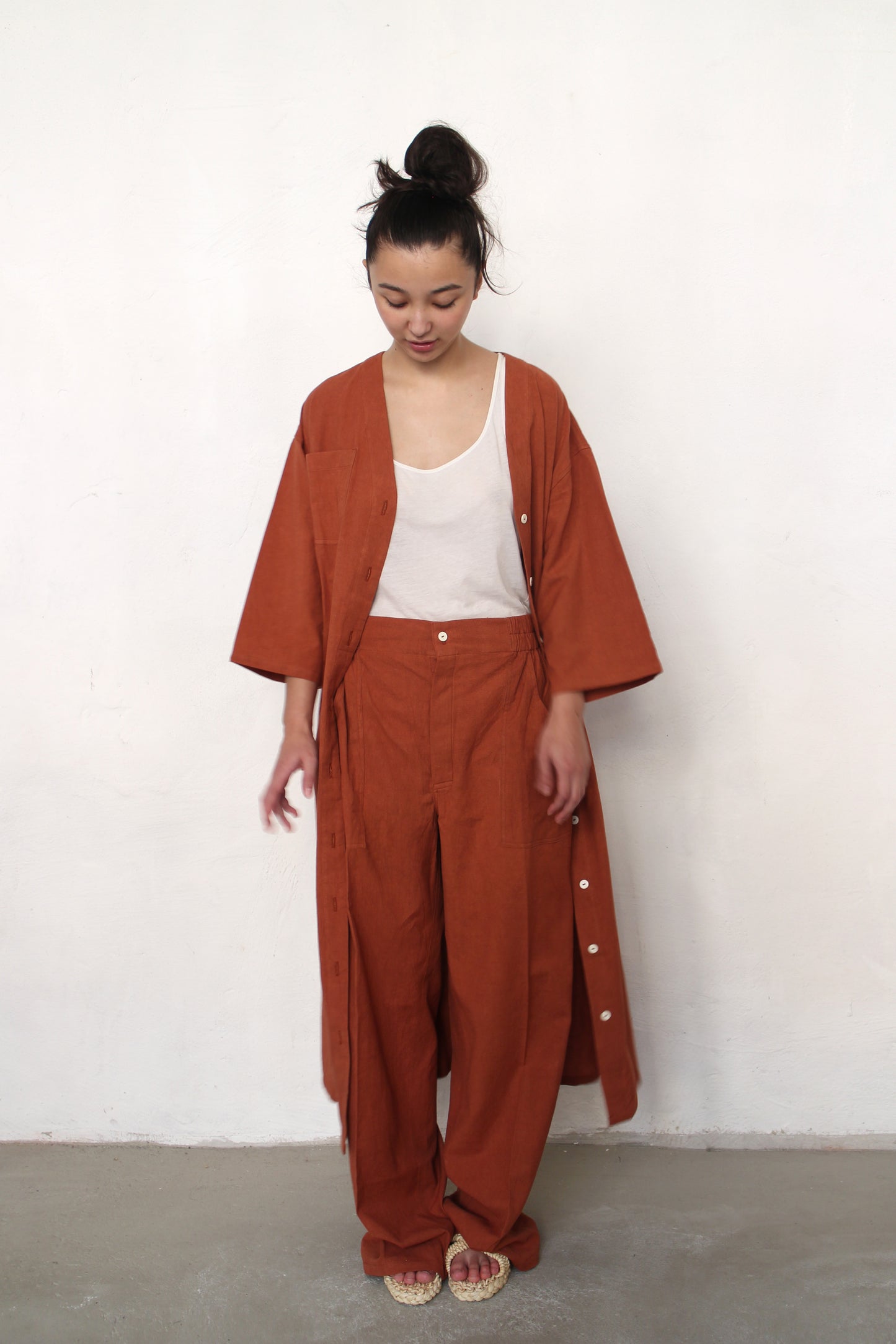 AJAY DRESS + Eco dye Cotton Button-up Dress + Brick Red
