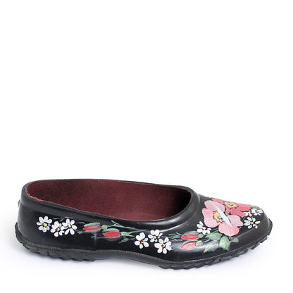 rosamosa black rubber handpainted pink rose flower slippers