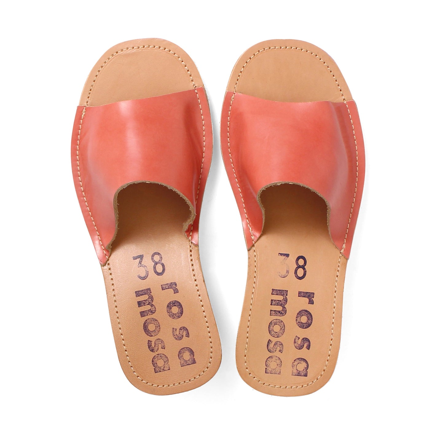 rosamosa pink apricot leather slipper cork heel