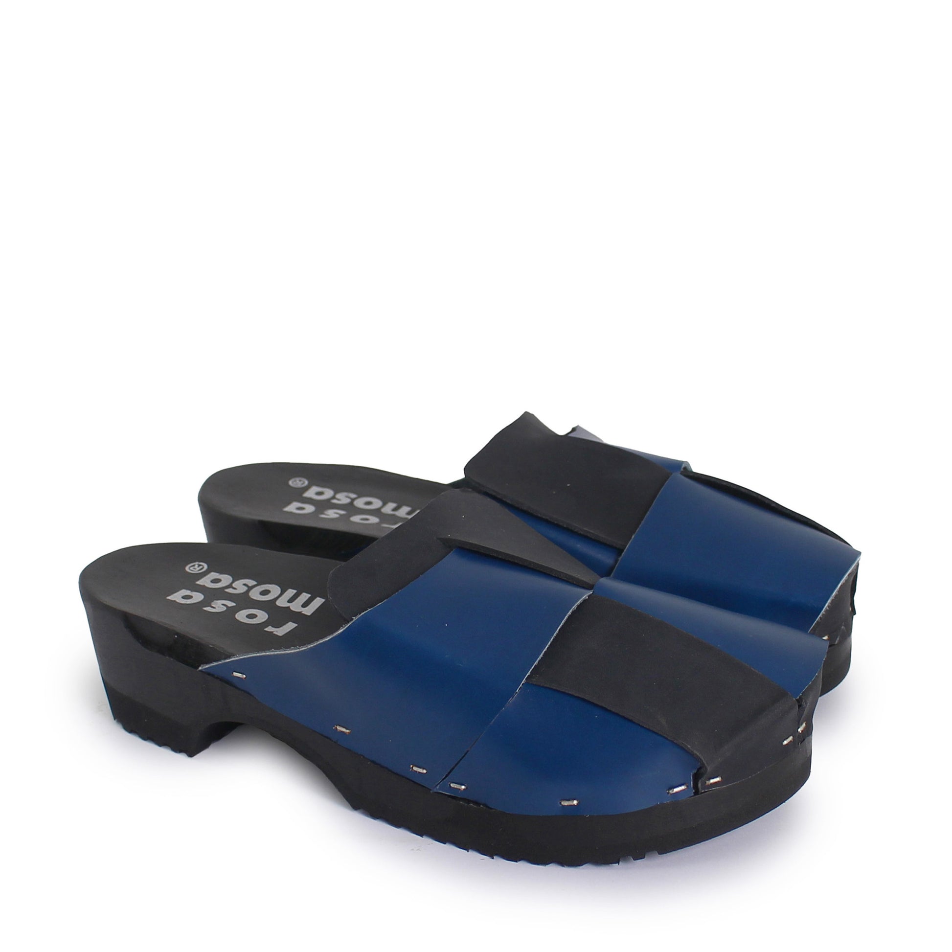 rosamosa chess black blue leather dark wooden clog