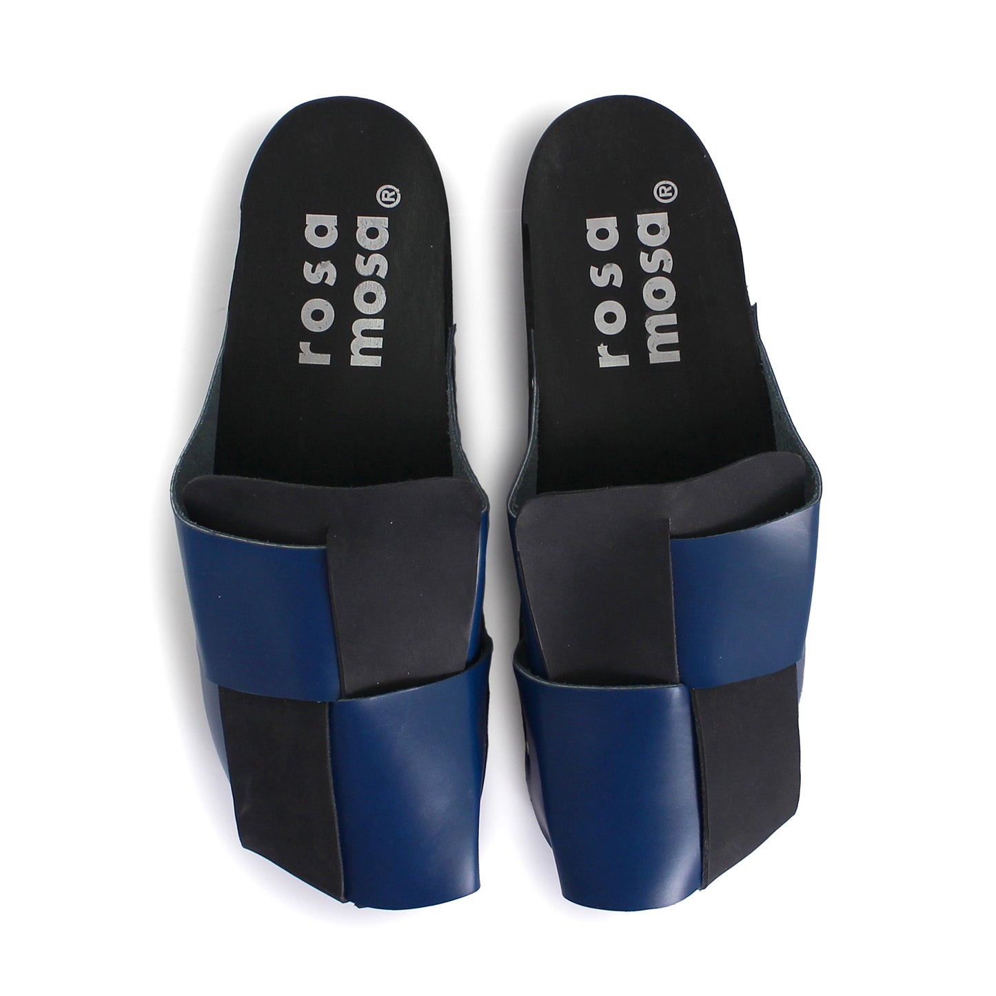 rosamosa chess black blue leather dark wooden clog