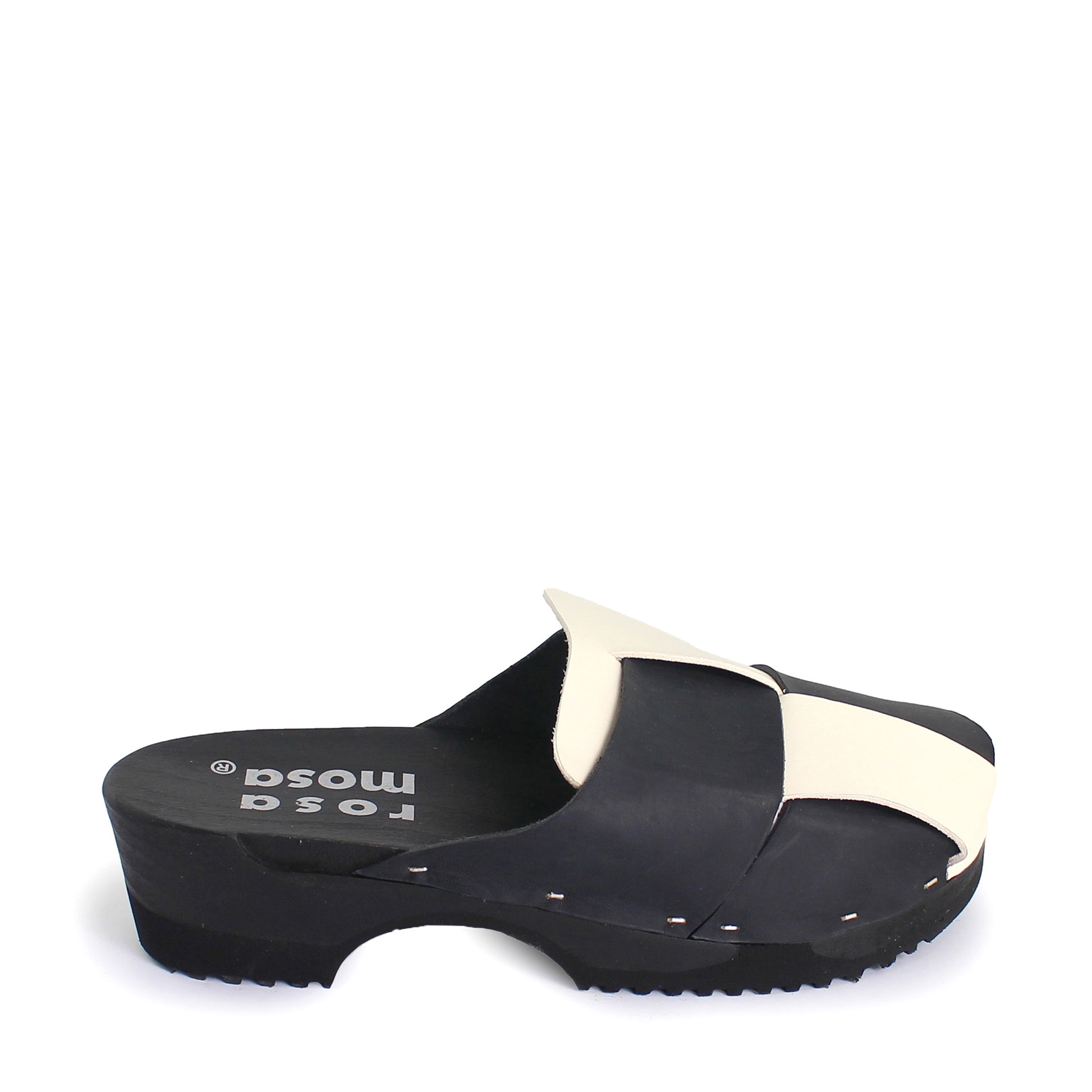 rosamosa chess black white leather dark wooden clog