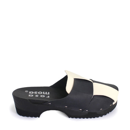 rosamosa chess black white leather dark wooden clog
