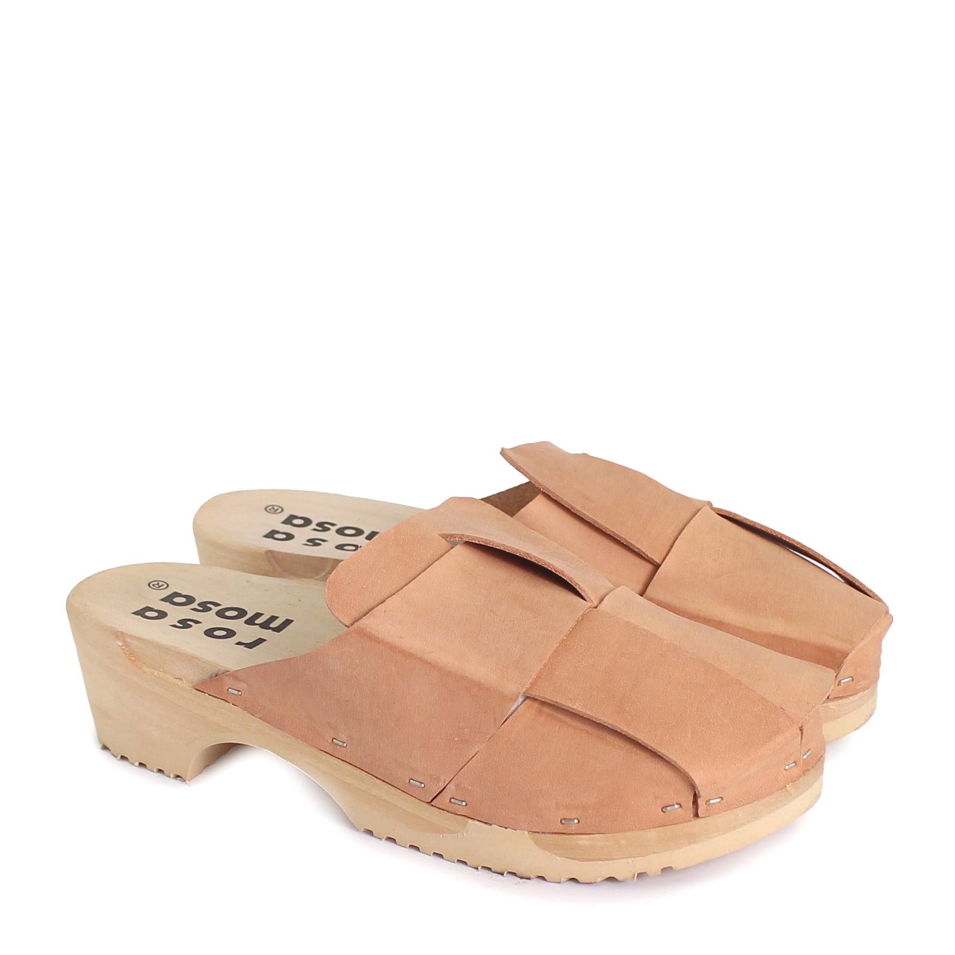 rosamosa chess all cammello leather natural wooden clog