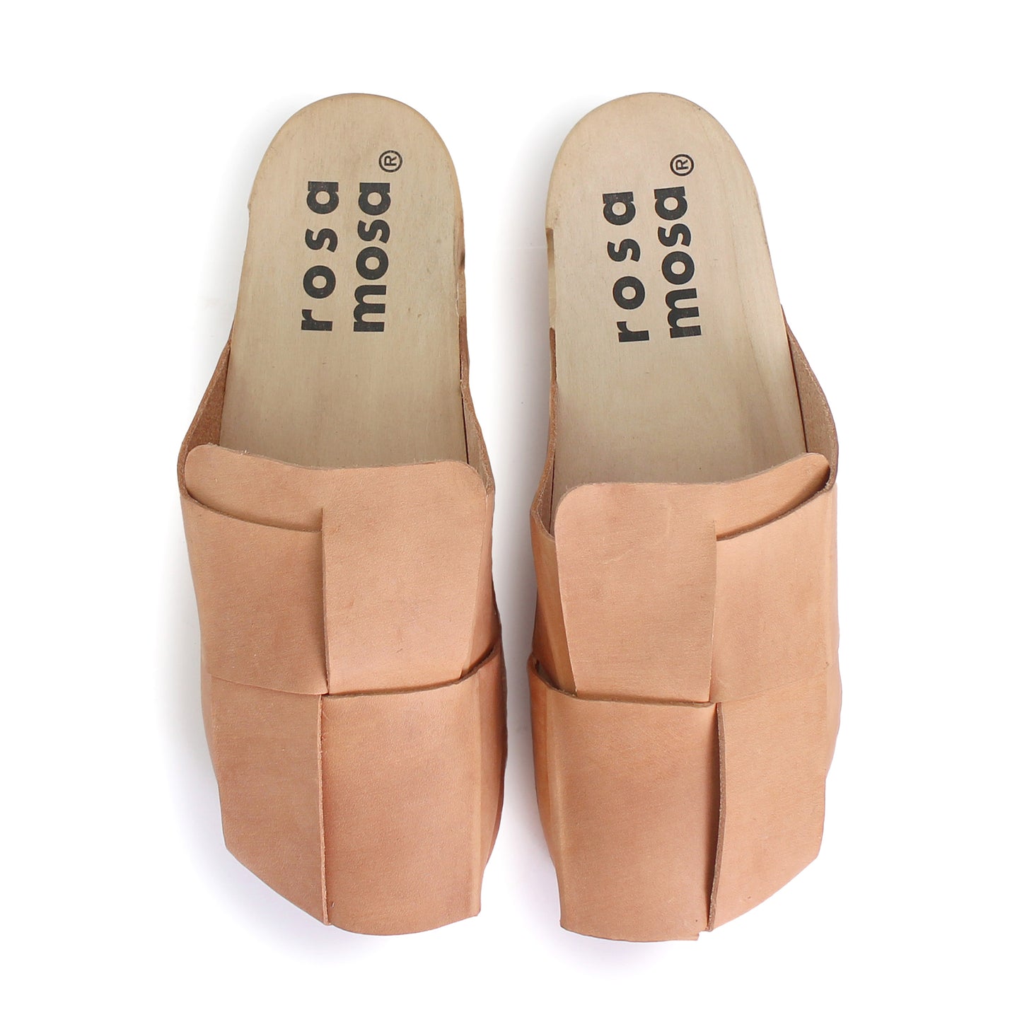 rosamosa chess all cammello leather natural wooden clog