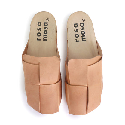 rosamosa chess all cammello leather natural wooden clog