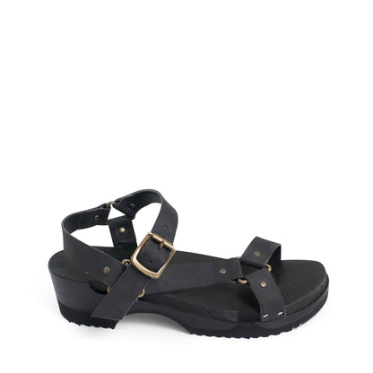 rosamosa donau black strap sport wooden clog sandal