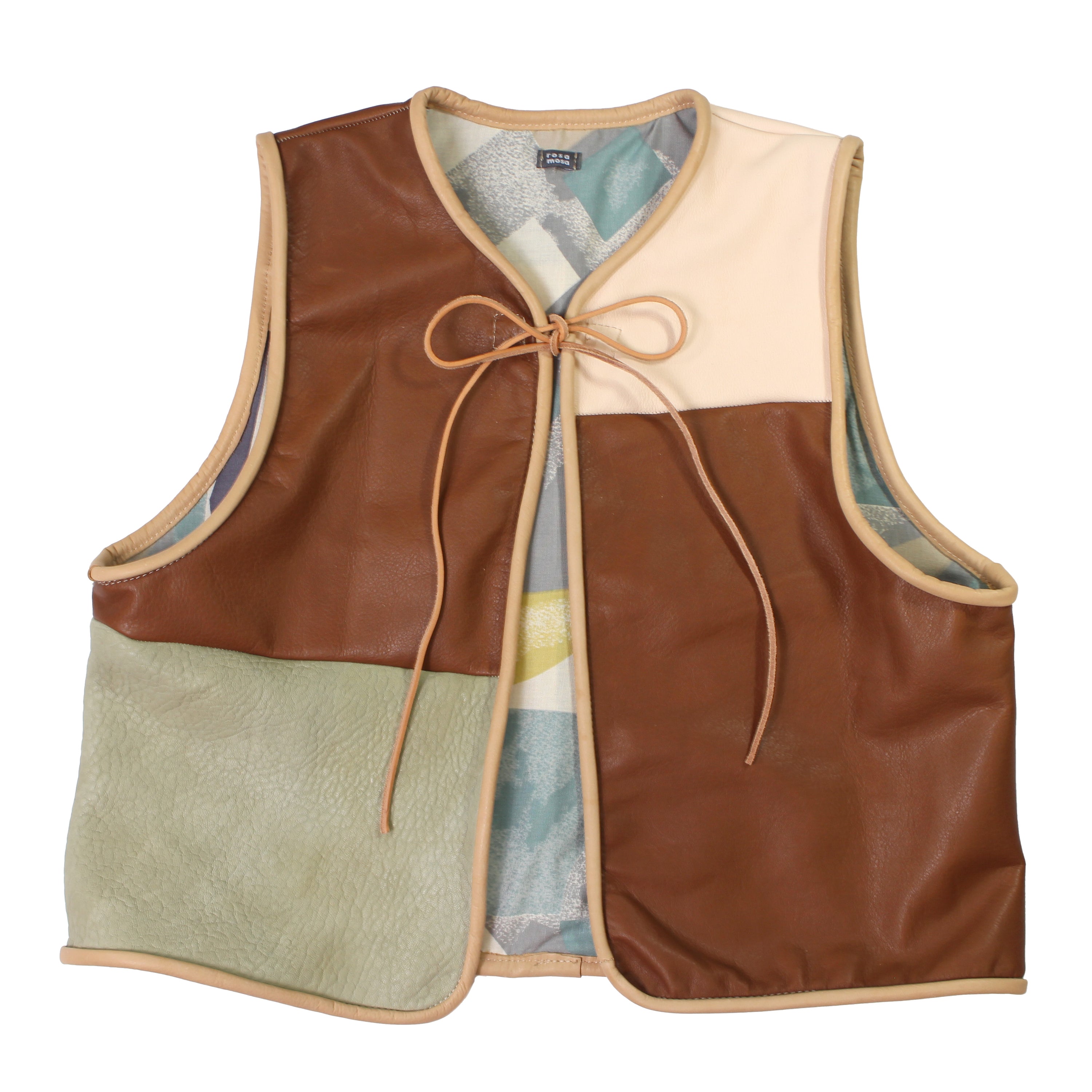 Gilet Vest PATCHWORK LEATHER + Reversible Leather Vest + Powder Brown