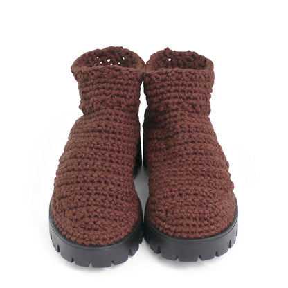 rosamosa knitted brown cotton ankle high boots 