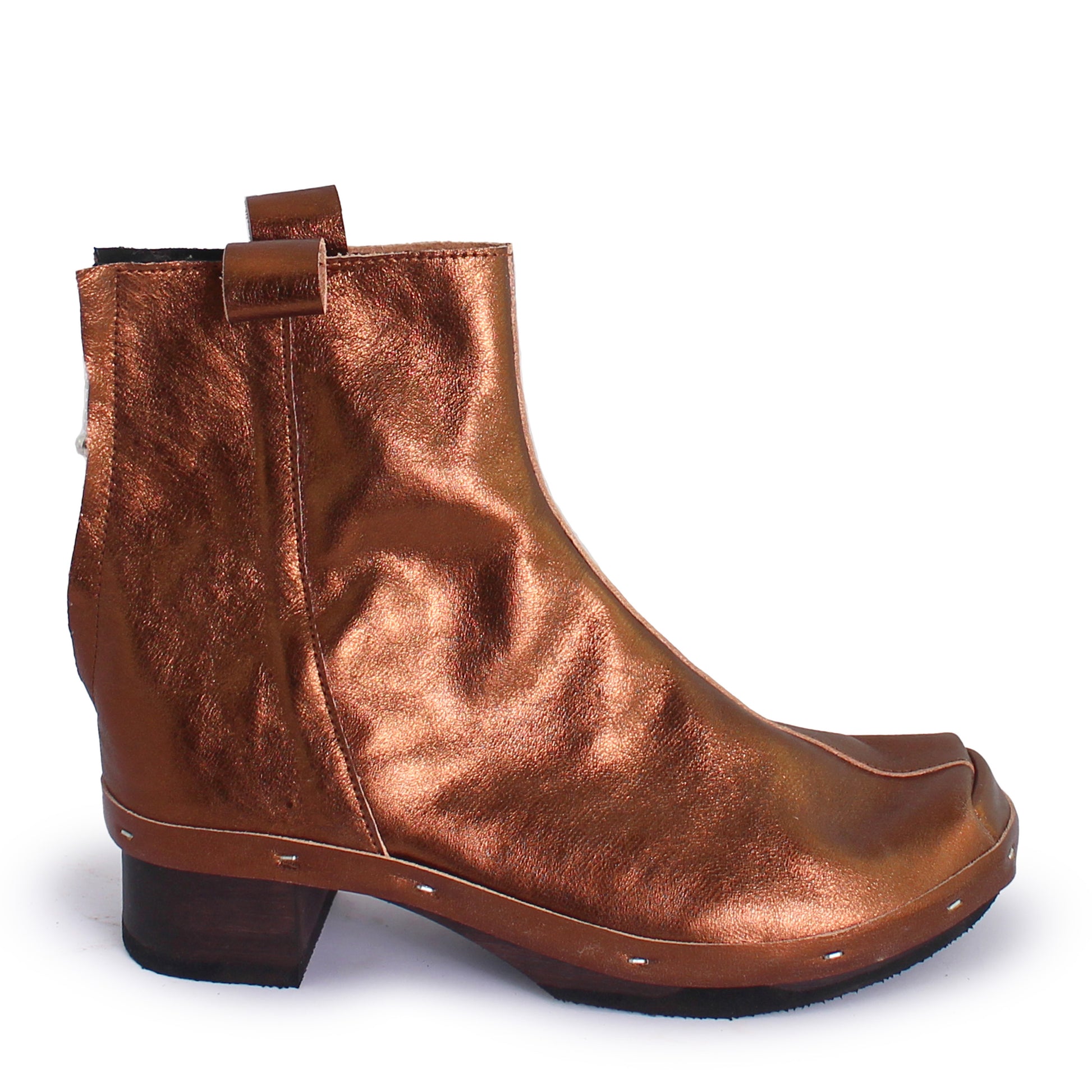 rosa mosa bronze leather ankle boot dark wooden clog