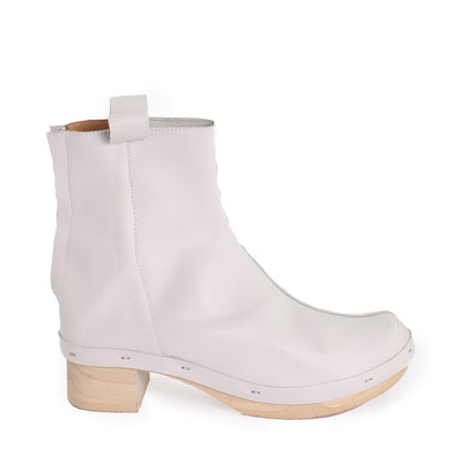 rosa mosa white leather ankle boot light wooden clog