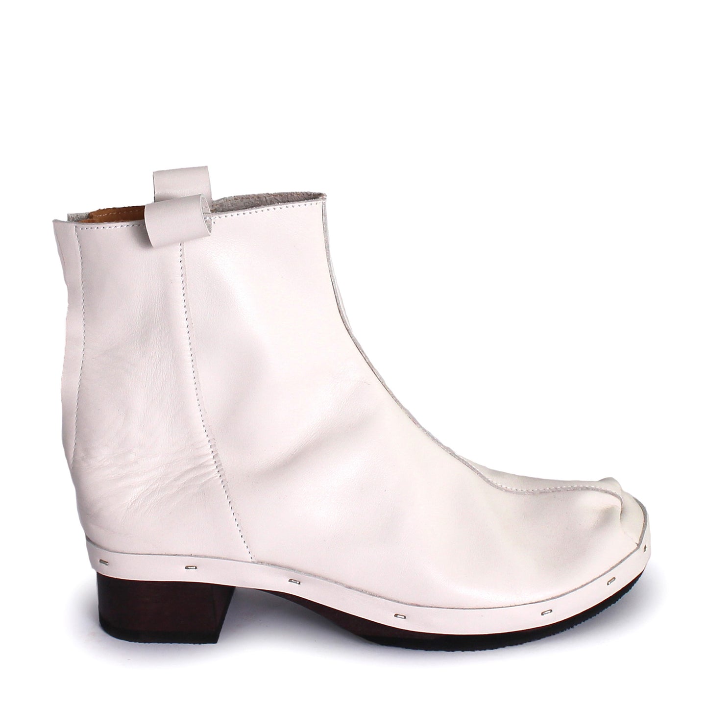 Rosa Mosa white leather ankle boot dark wooden clog boot adult woman man