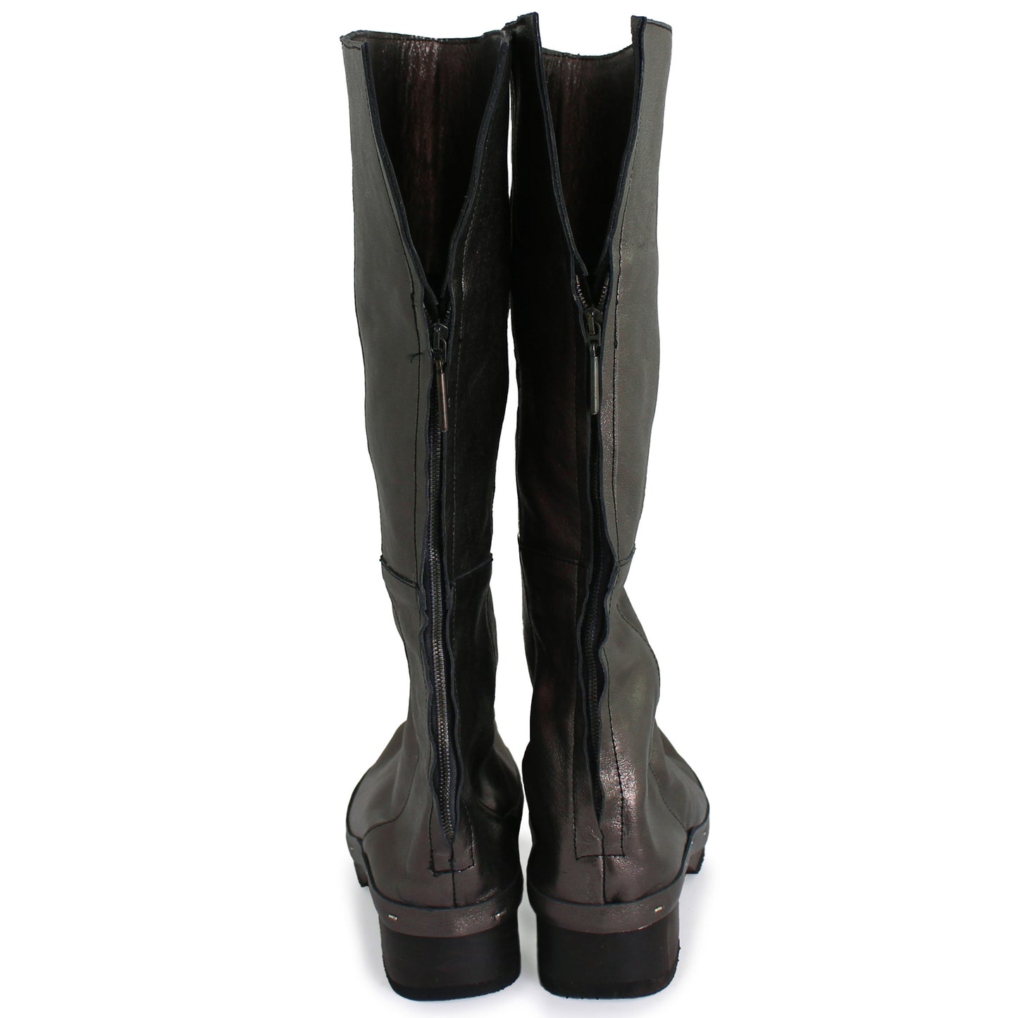 Rosa Mosa dark metallic leather long boot dark wooden clog boot adult woman man