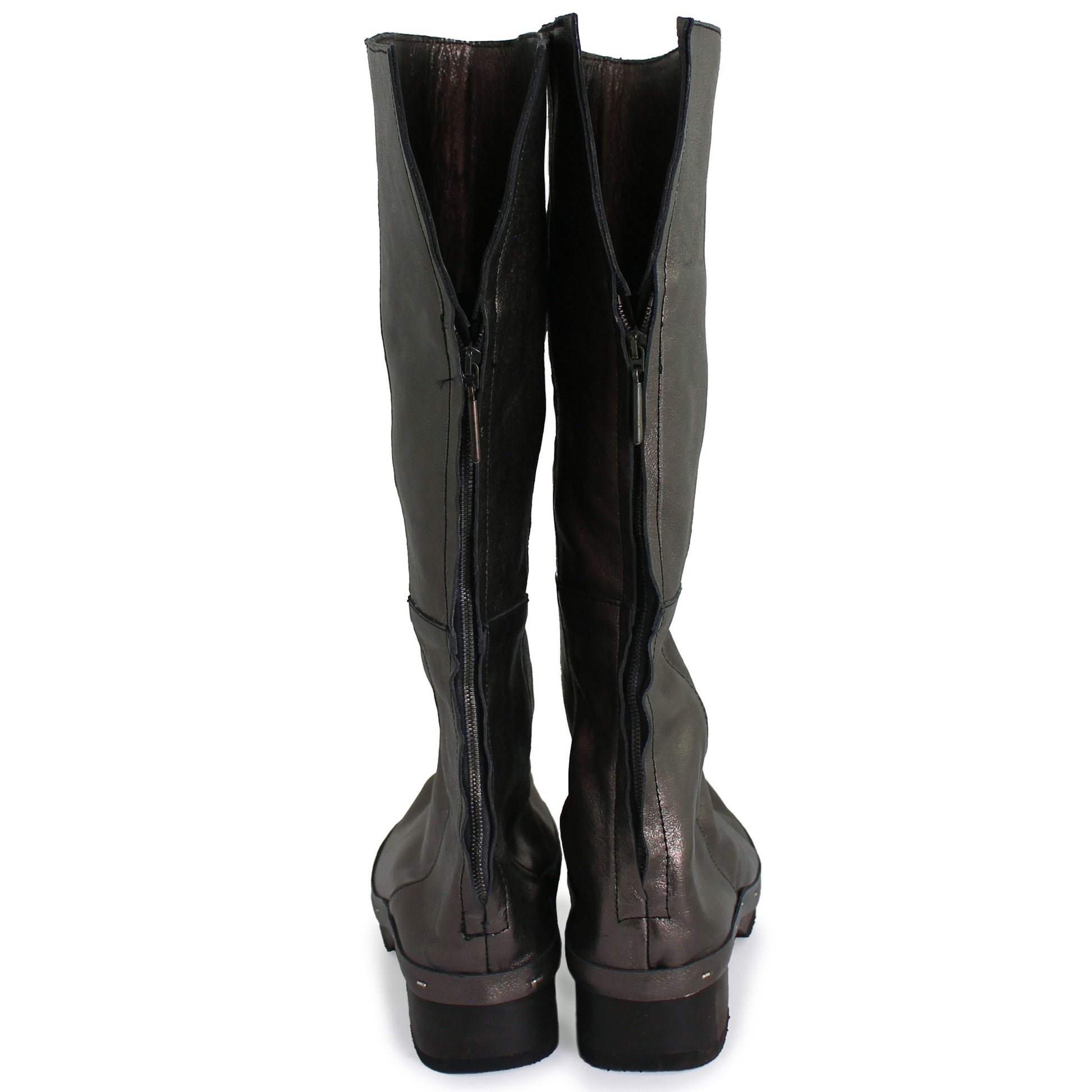 Rosa Mosa dark metallic leather long boot dark wooden clog boot adult woman man