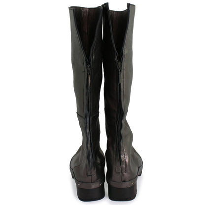 Rosa Mosa dark metallic leather long boot dark wooden clog boot adult woman man