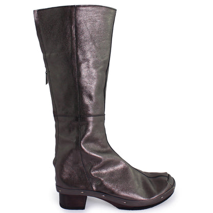 Rosa Mosa dark metallic leather long boot dark wooden clog boot adult woman man