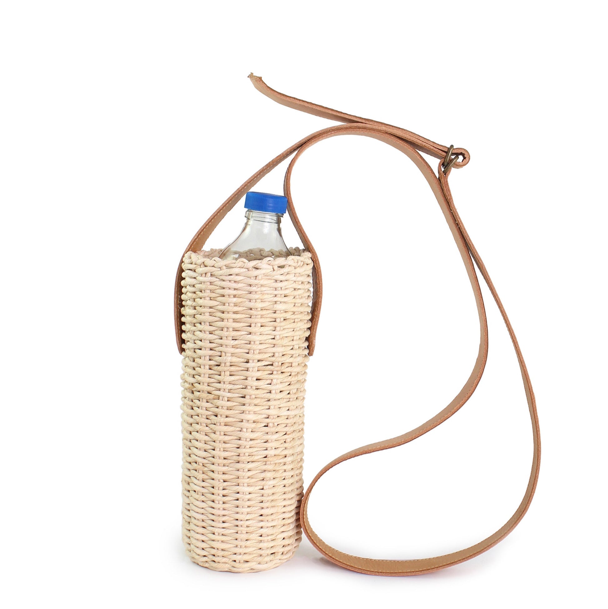 rosamosa cornleaf handwoven cammello leather bottle bag