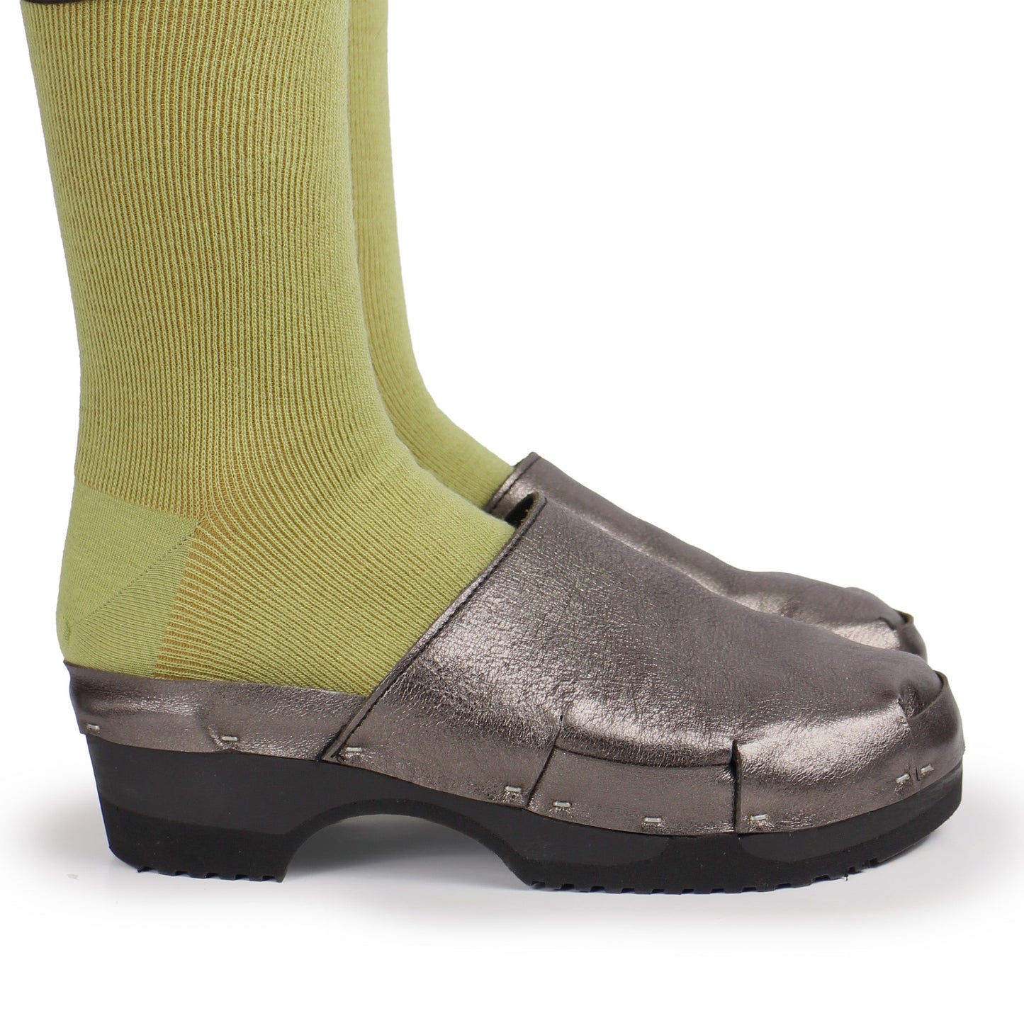 DONAU Metallic + Leather Dark Clogs + Black