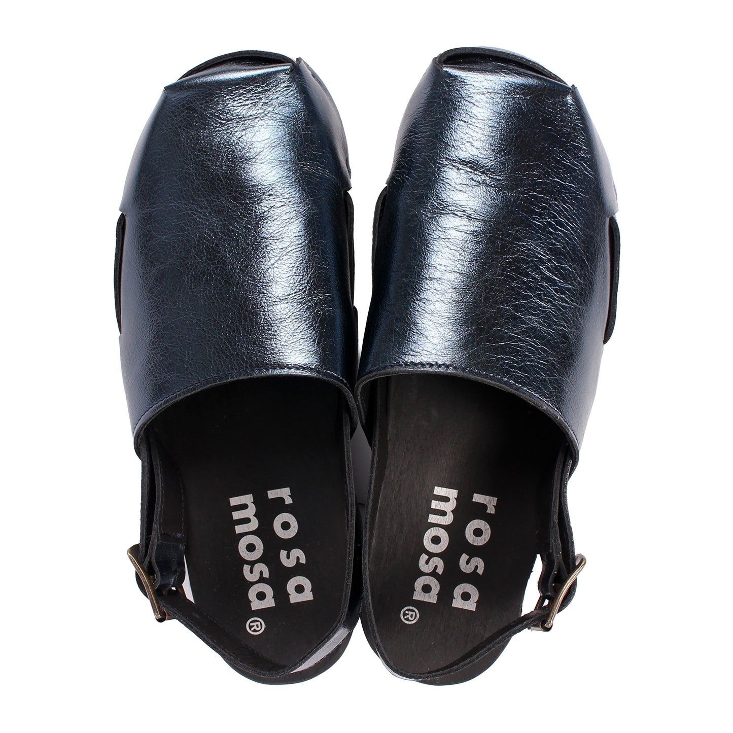 DONAU STRAP Metallic+ Leather Strap Clogs + Blue