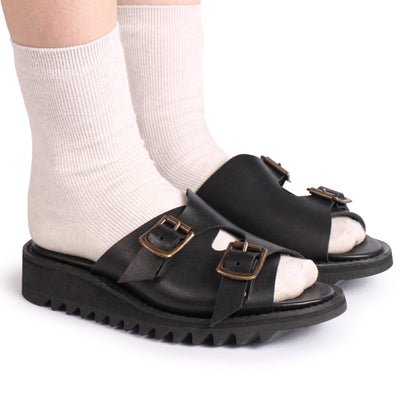 FIBA + Leather Goodyear Welted Sandals + Black