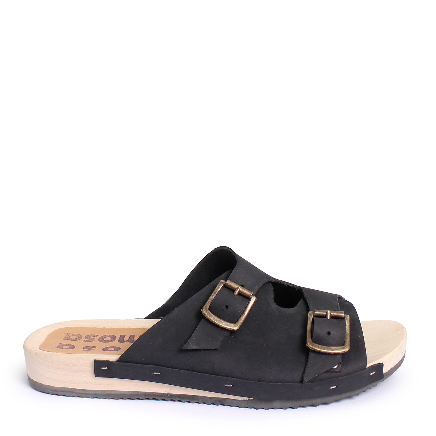 LANG FIBA + Leather Flat Clogs + Black