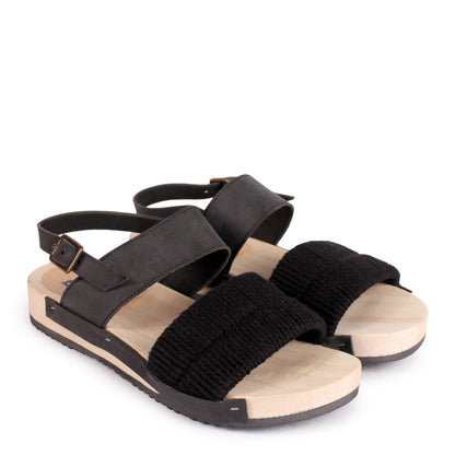 LANG KNOT STRAP + Leather Flat Clogs + All Black