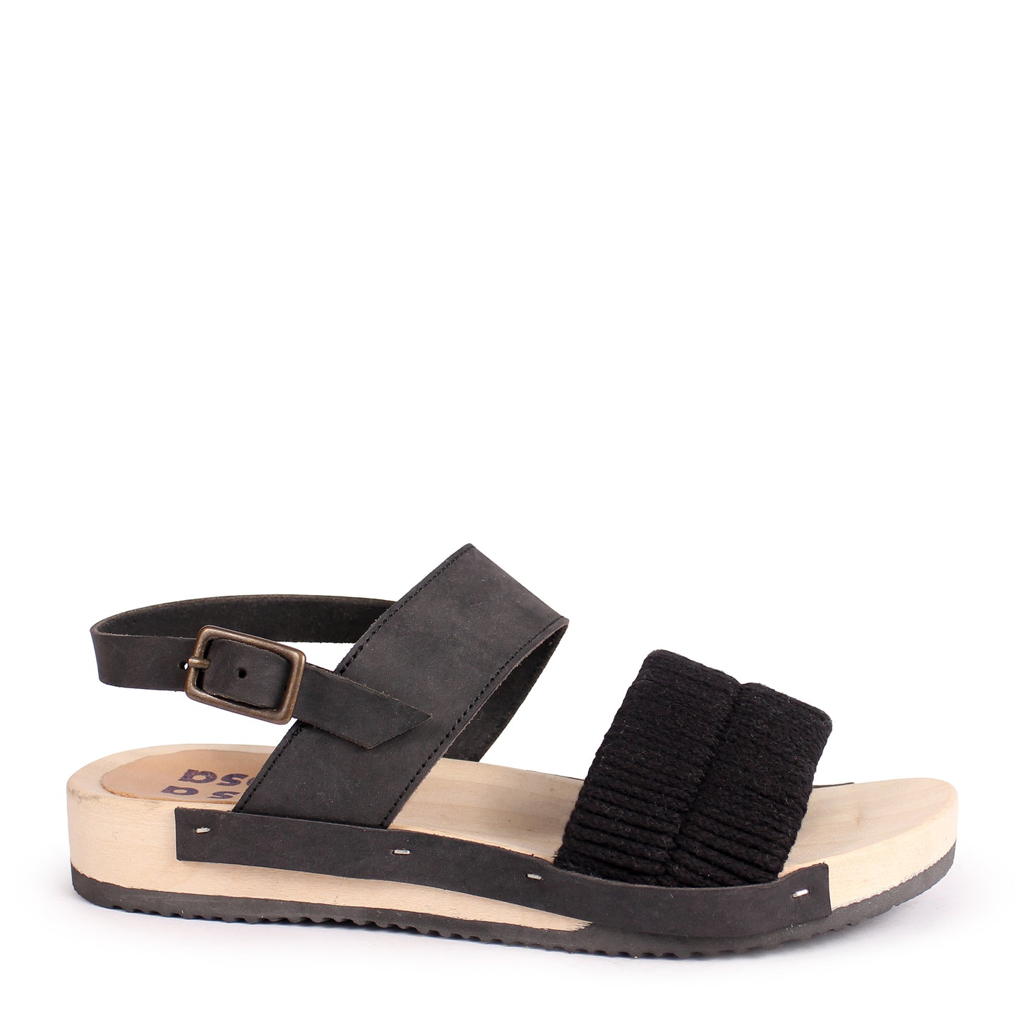 LANG KNOT STRAP + Leather Flat Clogs + All Black