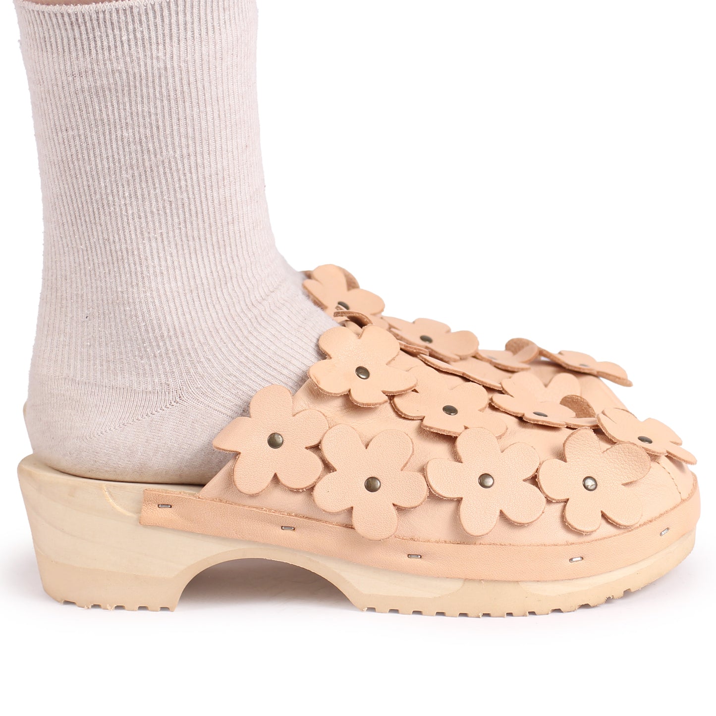 PANTO FIORE + Leather Clog Shoes + Powder Beige
