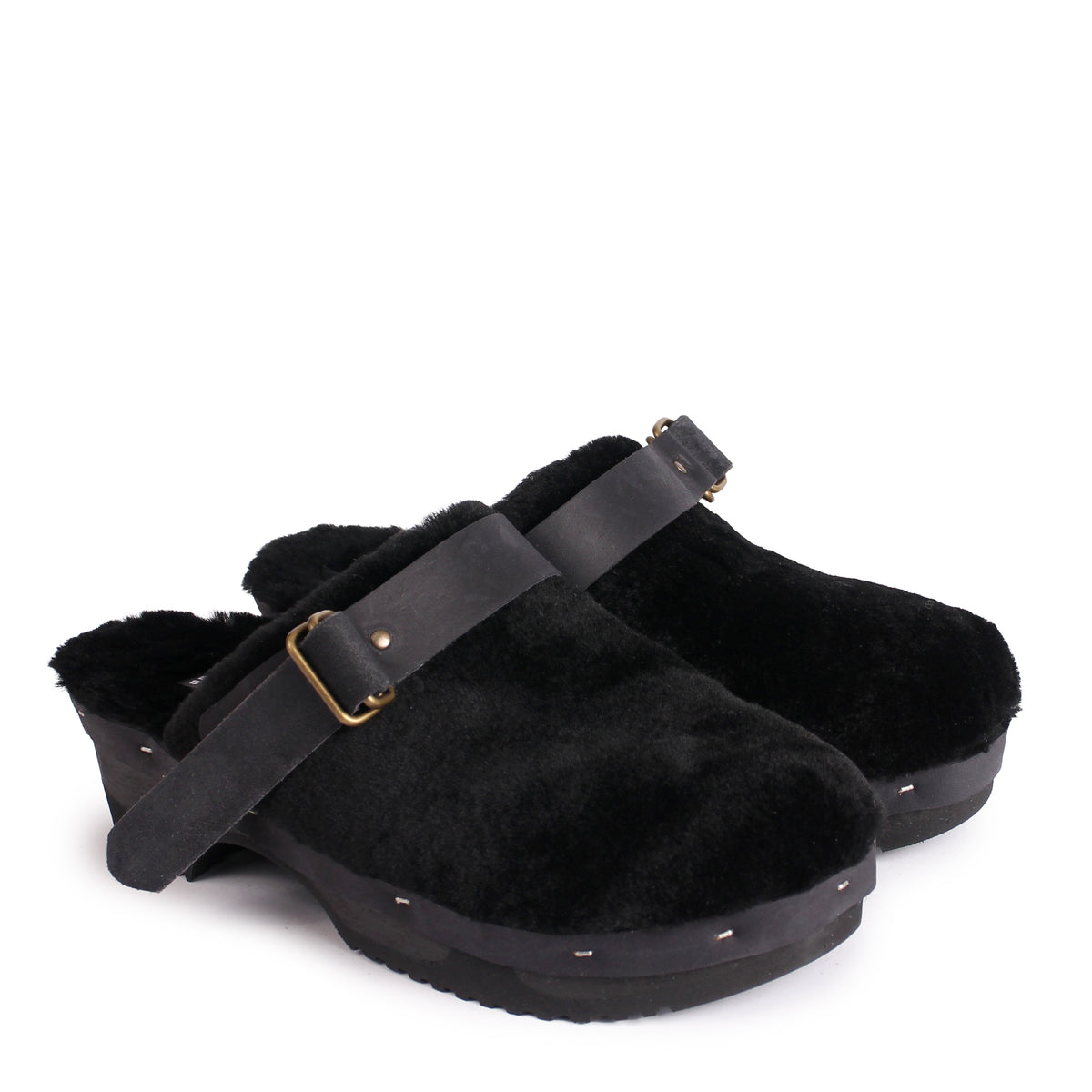 PANTO FULLY STRAP + Shearling Clog Shoes + Soft Black