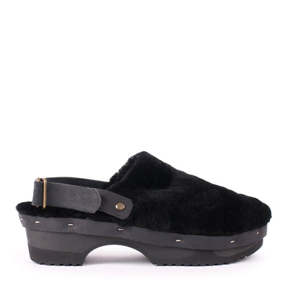 PANTO FULLY STRAP + Shearling Clog Shoes + Soft Black