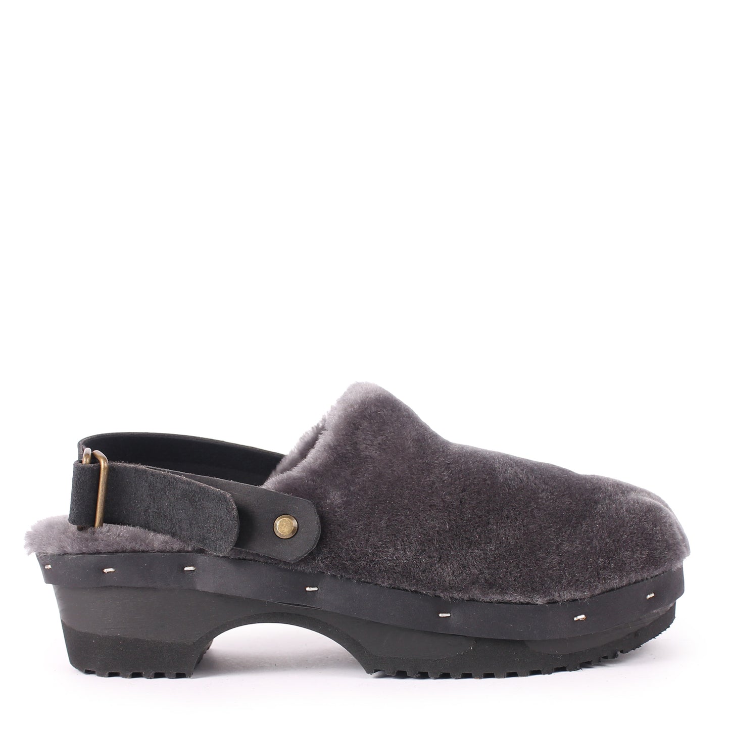 PANTO FULLY STRAP + Shearling Clog Shoes + Soft Gray