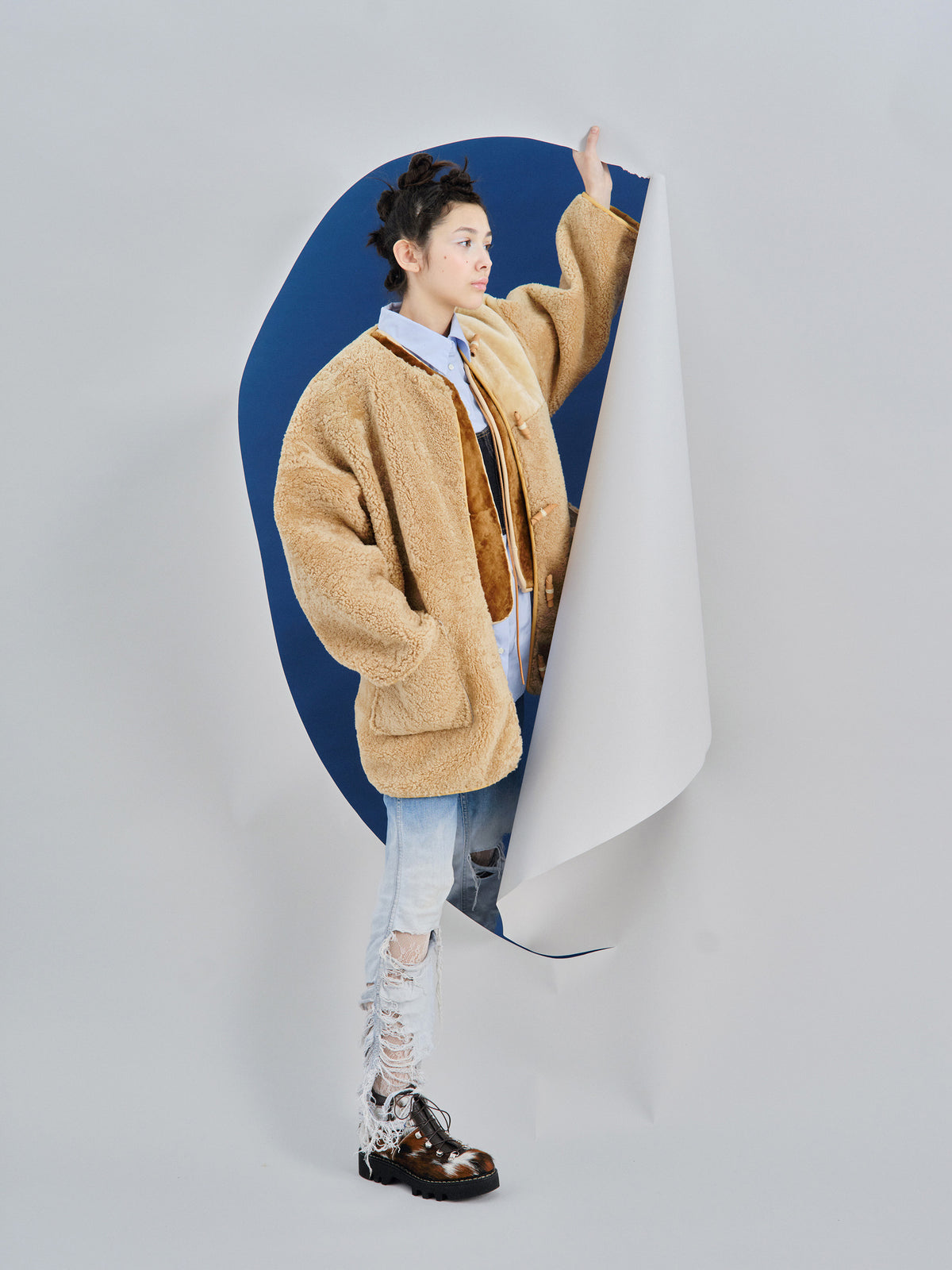 Long Jacket COMET + Reversible Shearling Jacket + Miele