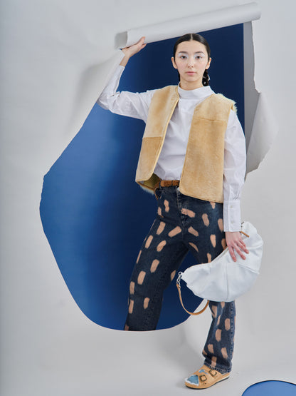 LANG FIBA CURLY + Shearling Leather Flat Clogs + Natural