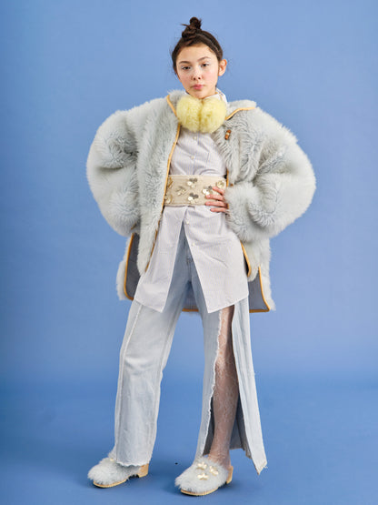 PANTO CURLY FIORE + Shearling Clog Shoes + Sky Blue