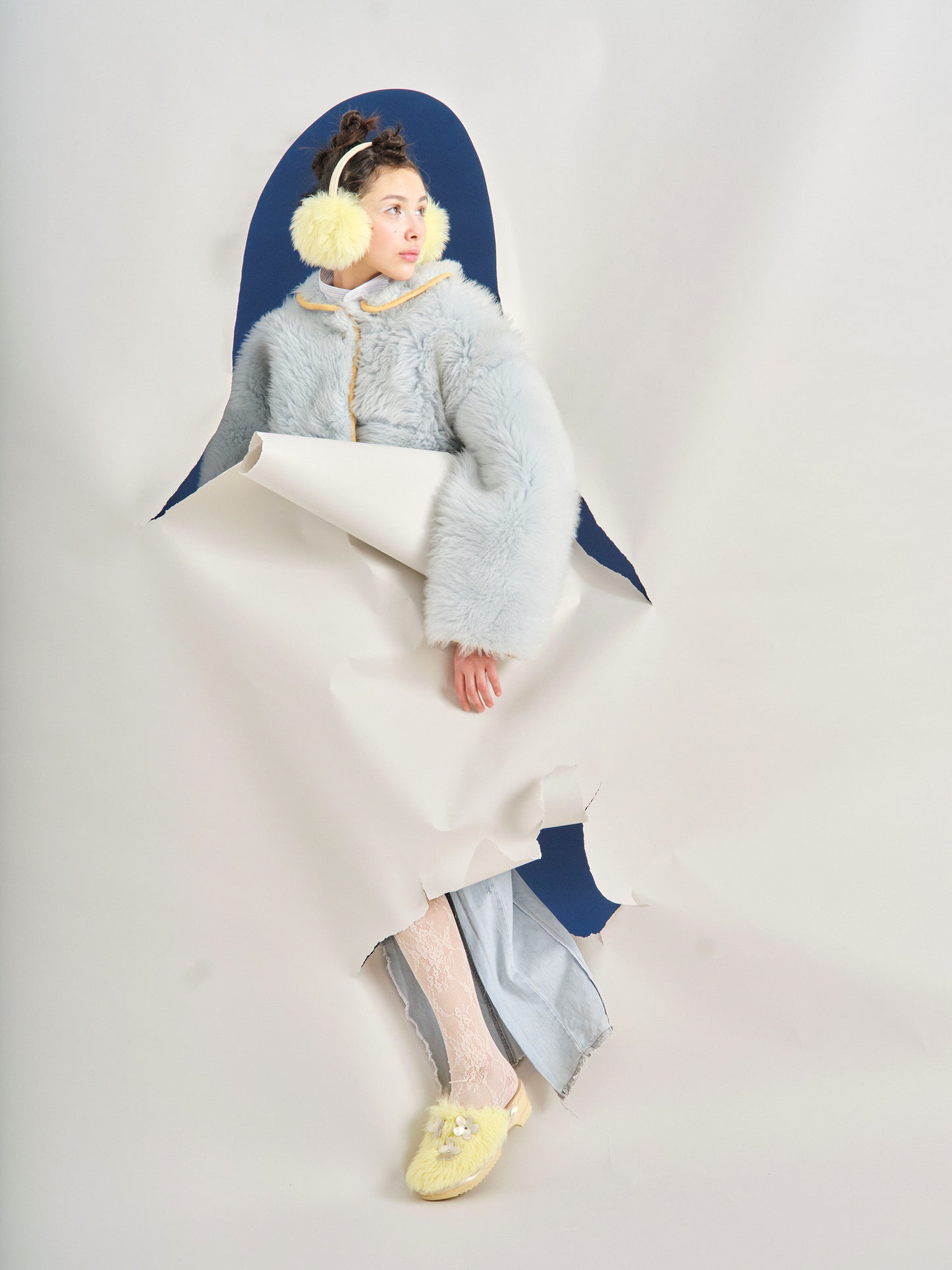 PANTO CURLY FIORE + Shearling Clog Shoes + Lemon
