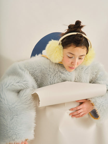 EAR WARMERS L + Shearling leather earmuffs + Lemon
