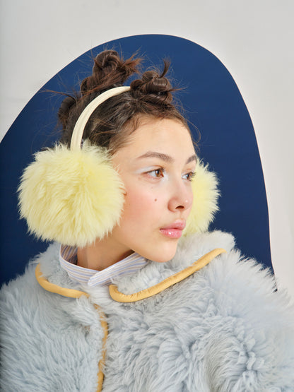 EAR WARMERS L + Shearling leather earmuffs + Lemon