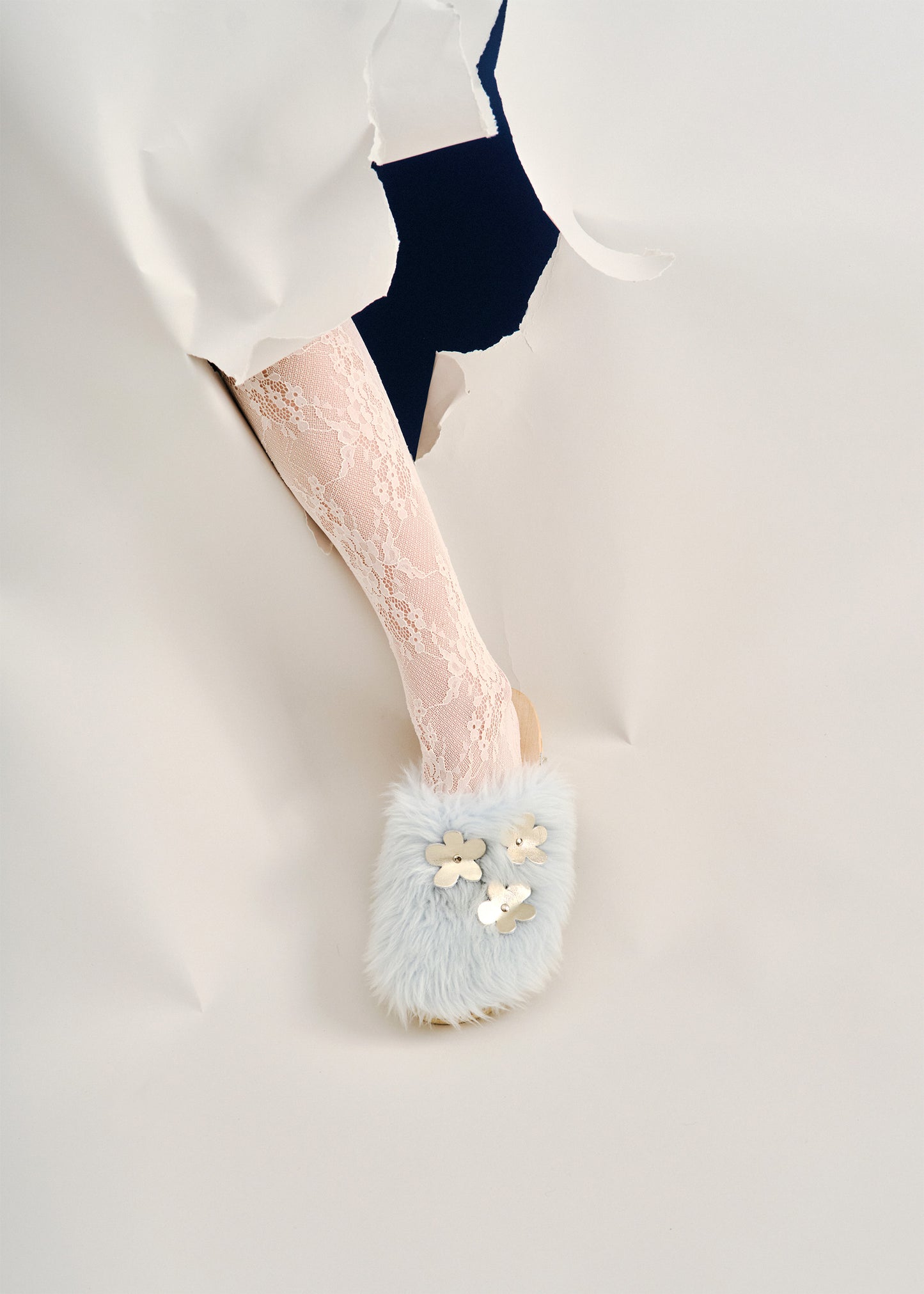 PANTO CURLY FIORE + Shearling Clog Shoes + Sky Blue