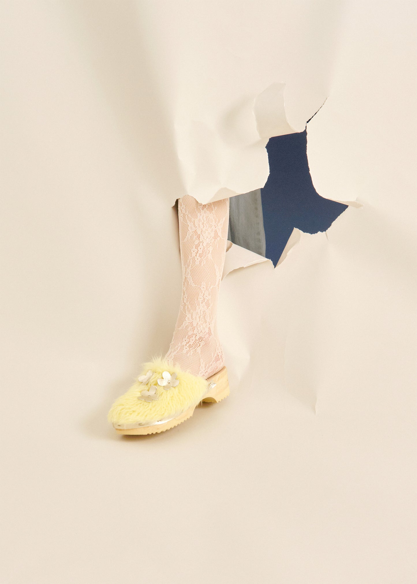 PANTO CURLY FIORE + Shearling Clog Shoes + Lemon