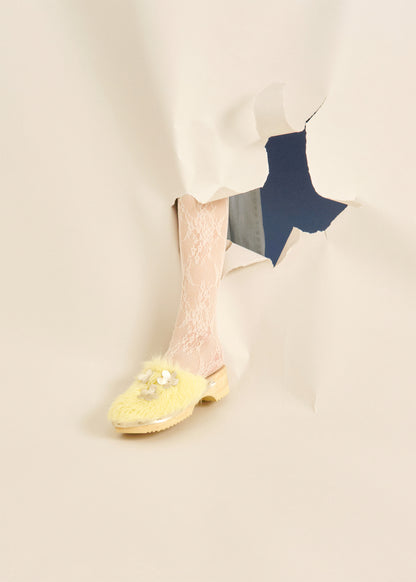PANTO CURLY FIORE + Shearling Clog Shoes + Lemon