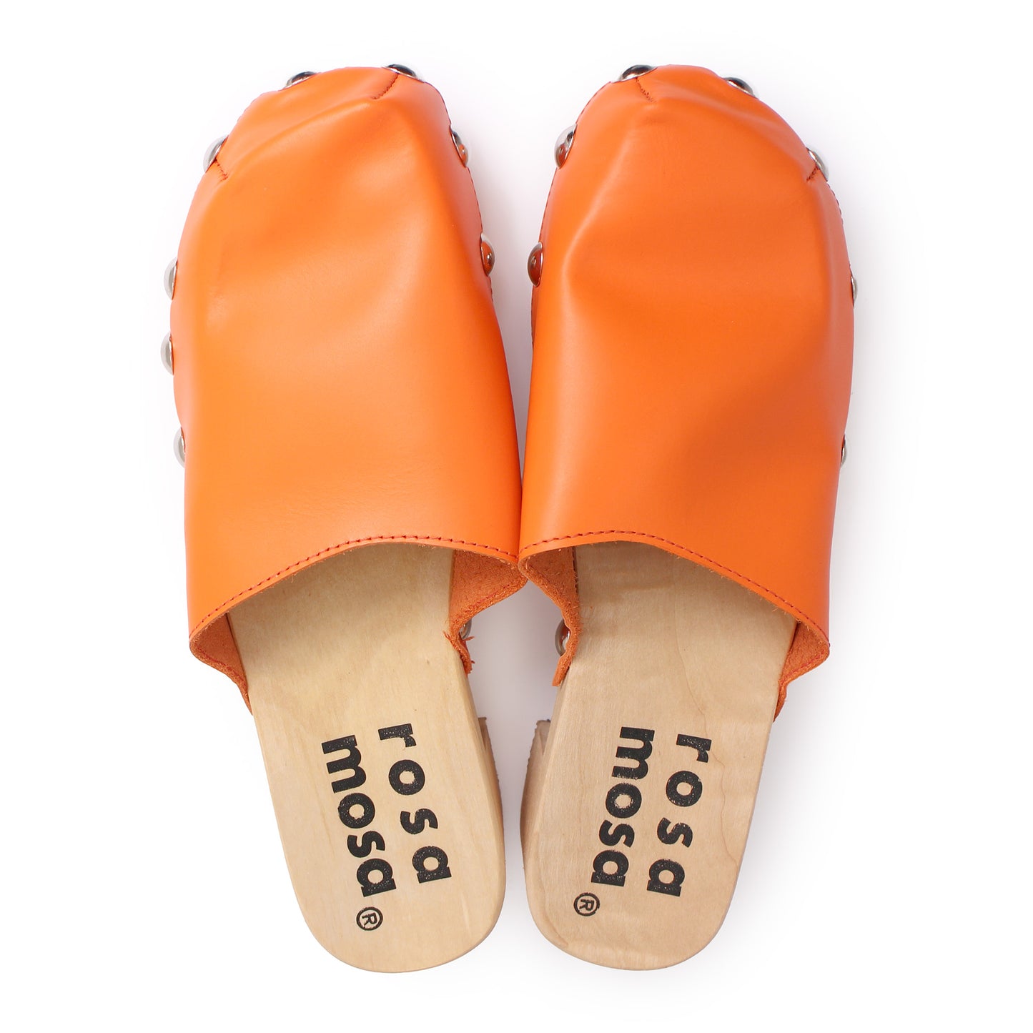 ROCCO GEO STUD + Leather Clog Shoes + Orange