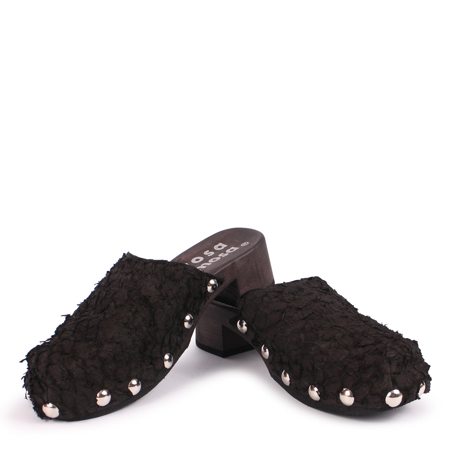 ROCCO GEO STUD + Leather Dark Clog Shoes + Pesce Black