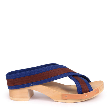 ROCCO JUDO X + Cotton Clog Sandals + Blue Brown