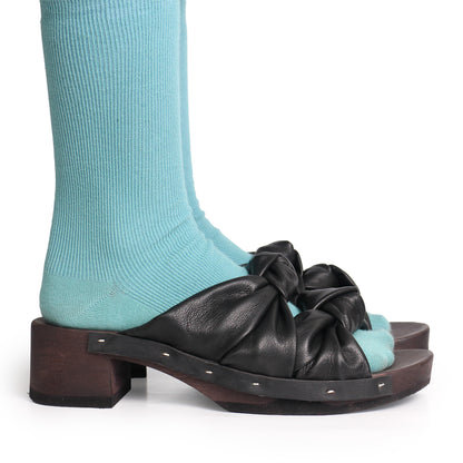 ROCCO X KNOT + Leather Dark Clog Sandals + Black