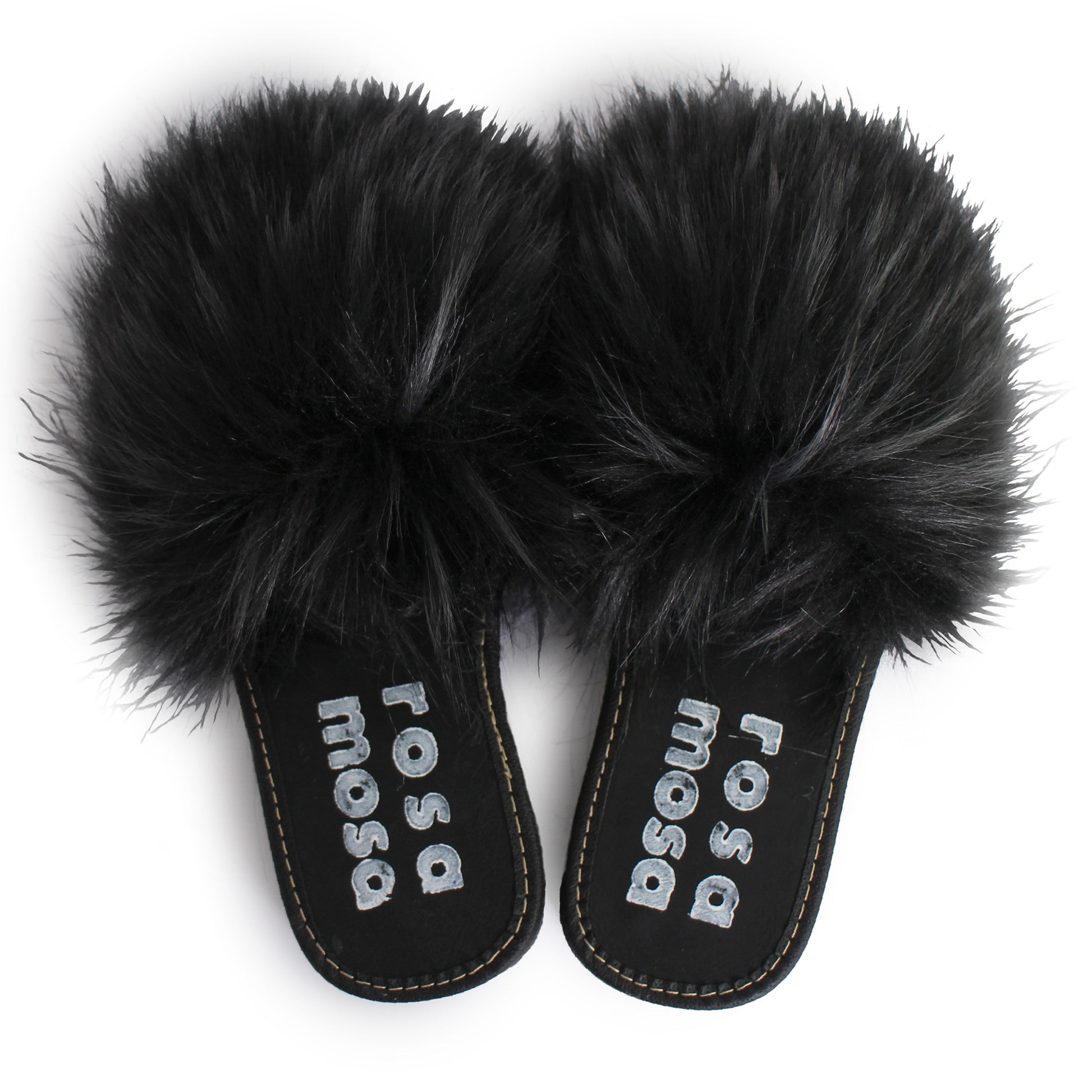 rosa mosa faux fur slippers black gray