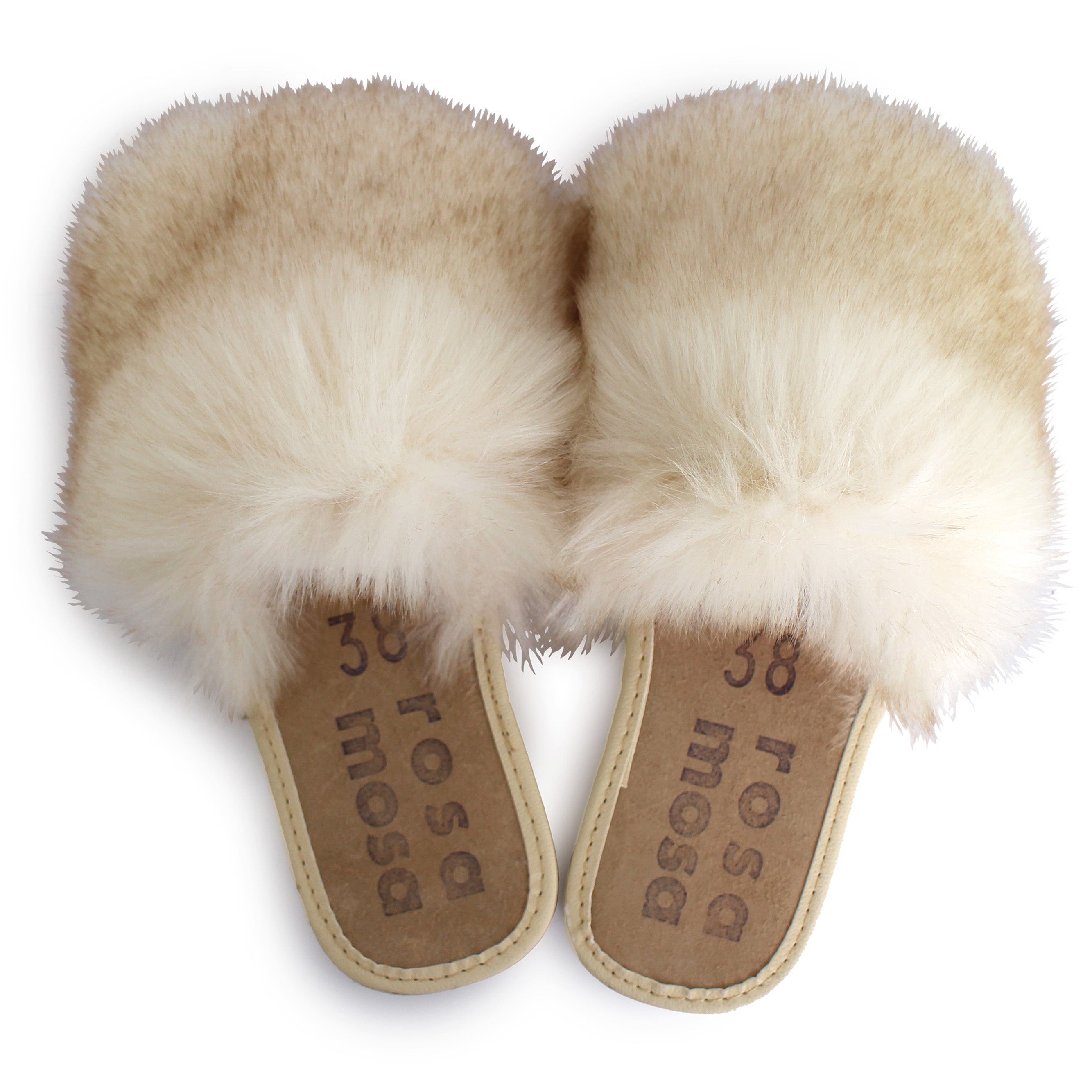  rosa mosa white beige  faux fur slippers