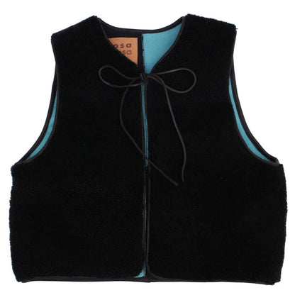 Gilet Vest PATCHWORK + Reversible Shearling Vest + Blue Tie Dye Black