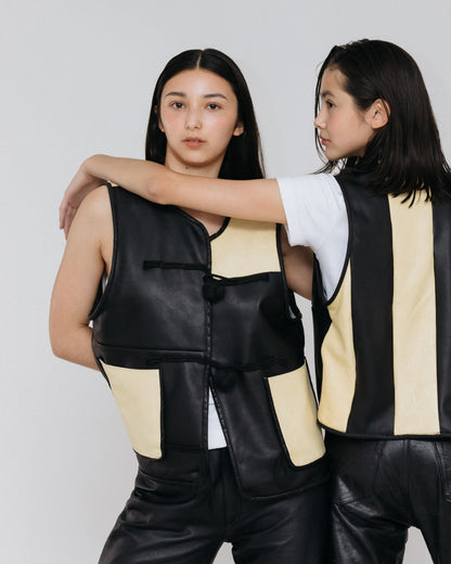 BIG BUTTON LEATHER VEST + Cotton Balls / LEATHER + Black Deer