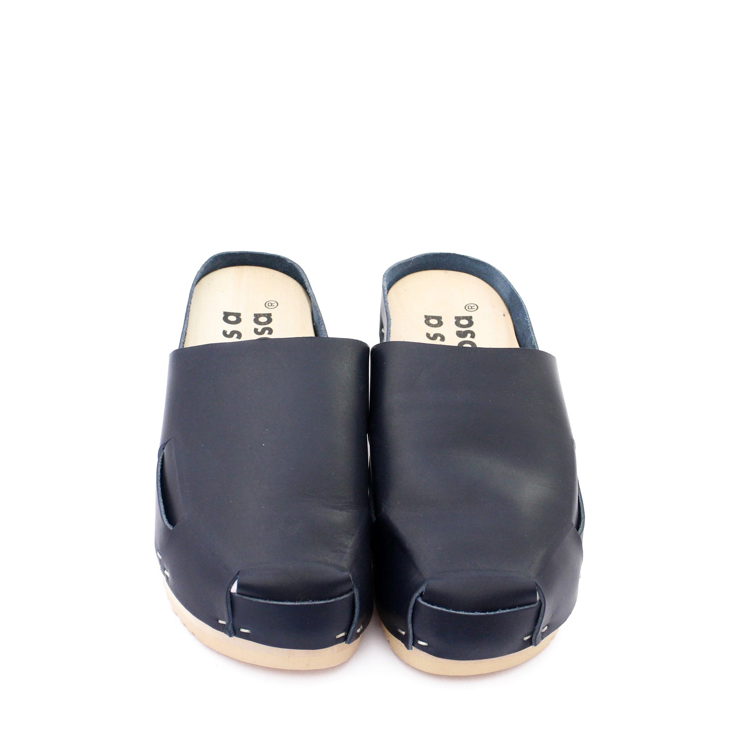 rosamosa donau black leather natural wooden clog