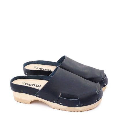 rosamosa donau black leather natural wooden clog